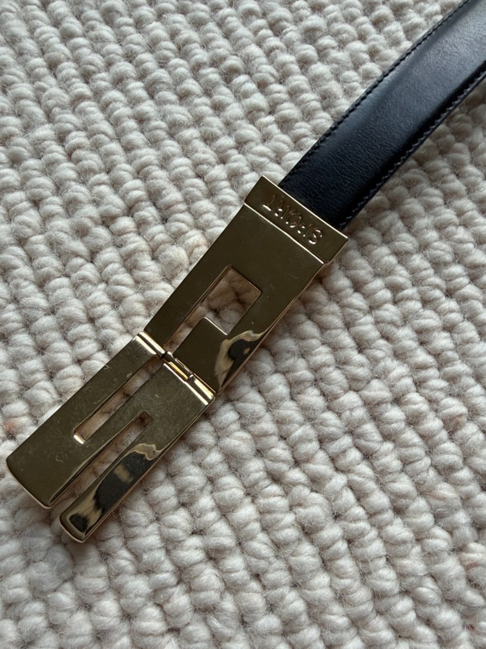Black Leather Belt with Gold Buckle, size 30